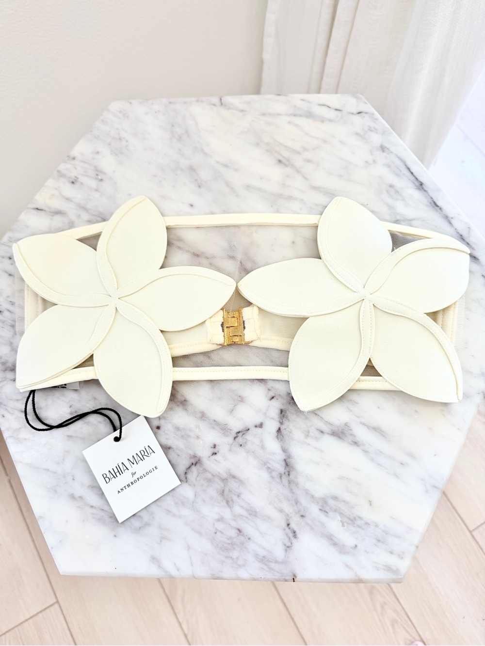 🌺 BAHIA MARIA x Anthropologie Plumeria Bikini Top Ivory White Mesh Illusion S - Picture 3 of 14